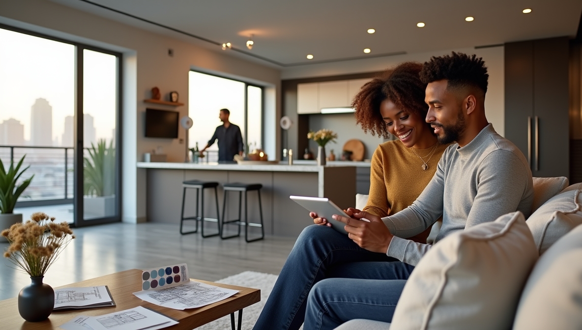 Modern home renovation featuring geometric collage of materials